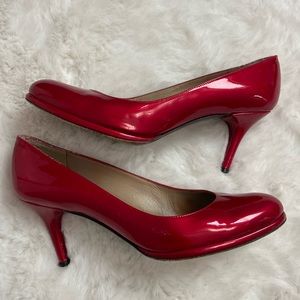 Stuart Weitzman patent leather stiletto cherry red